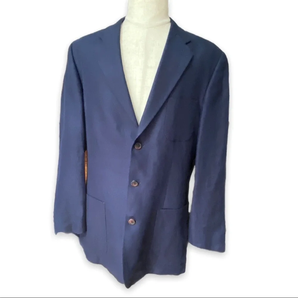 Ralph‎ Lauren Polo University Linen Blazer Jacket Sport Coat Navy Blue 41 T